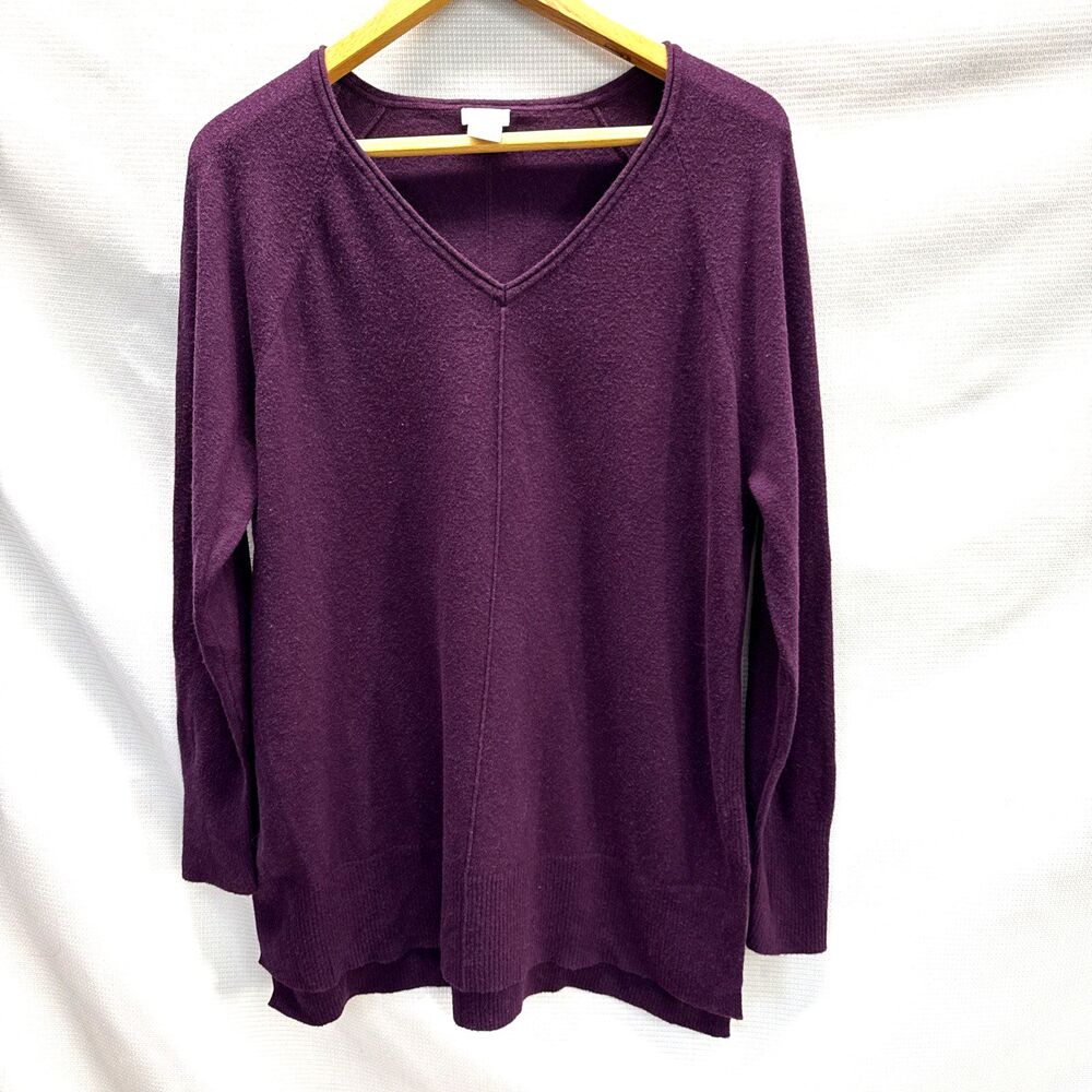Chico's Zenergy Burgandy V-Neck Relaxed Fit Sweater Tunic, Size 1 (Medium)